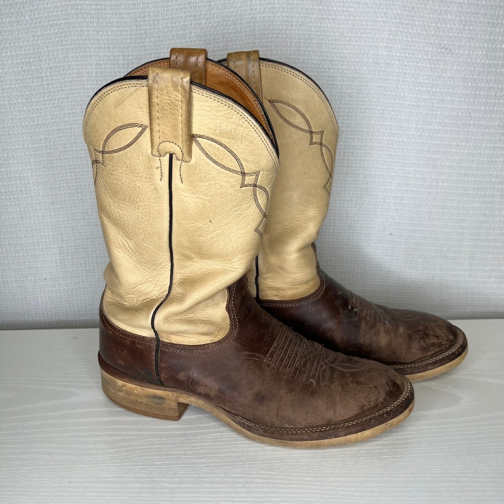 Nocona Boots Mens Two-Tone Cowboy Western Boots D9829 Brown Leather Size 8 D USA